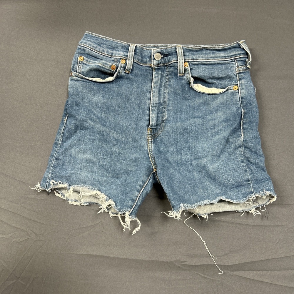 Levi's 510 Shorts Womens 32 Black Cut Off Distressed Denim Raw Hem Biker